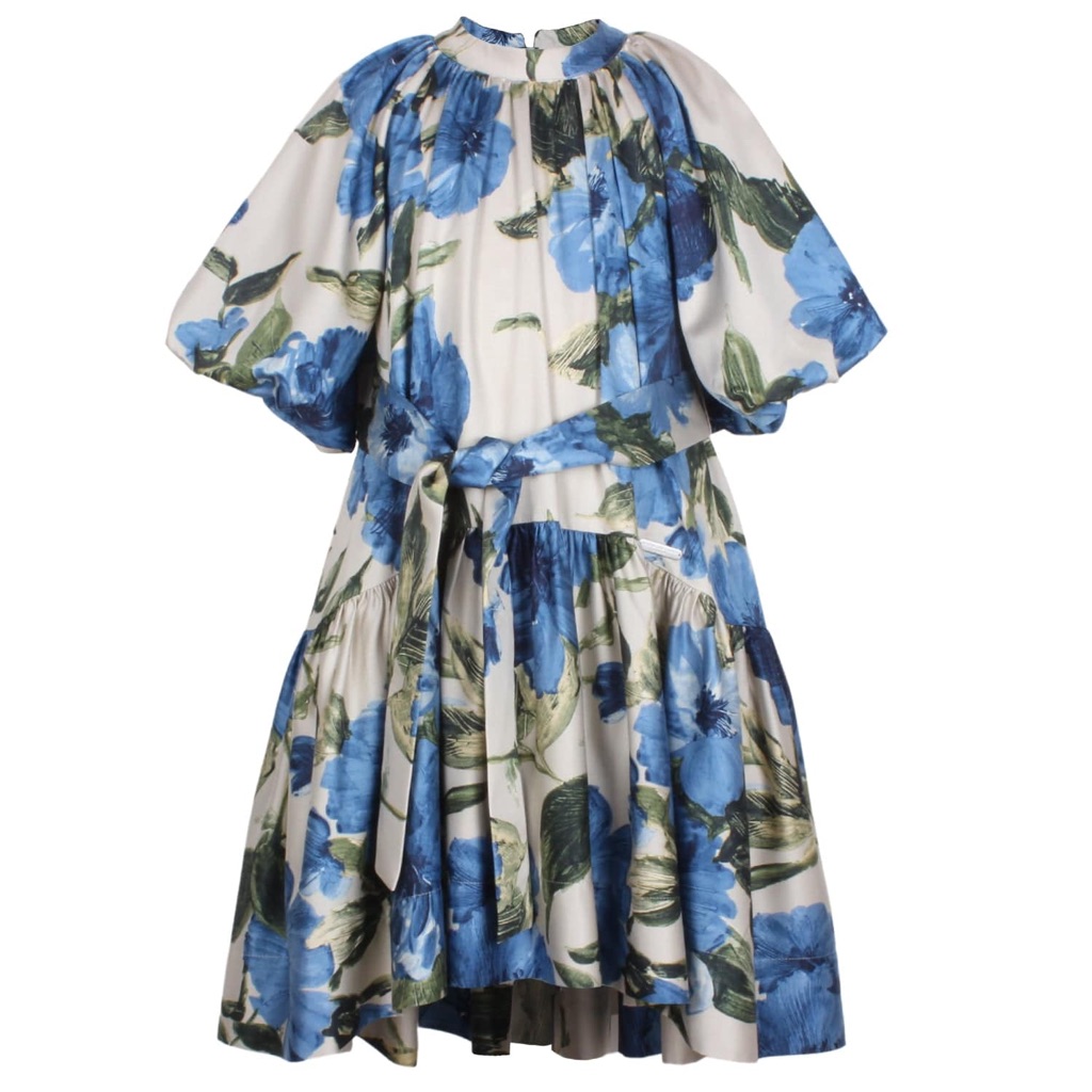 Jessie & James Girls Dress Blue Floral Balloon Sleeve Modest Wedding Easter 10